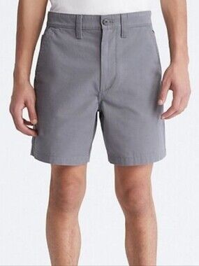 CALVIN KLEIN Men's Grey Cotton Flat Front Mid length Shorts Size 30